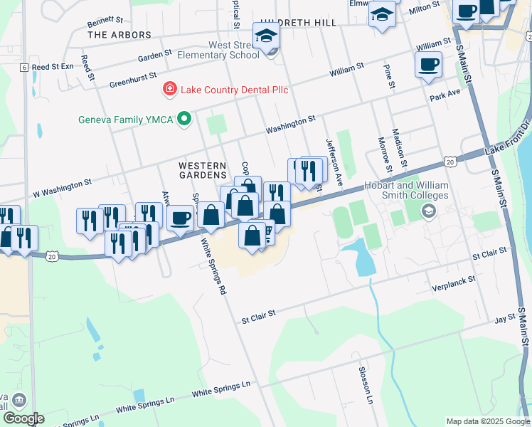 map of restaurants, bars, coffee shops, grocery stores, and more near 331 Hamilton Street in Geneva