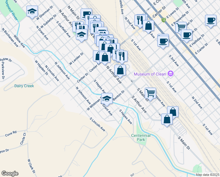 map of restaurants, bars, coffee shops, grocery stores, and more near 537 West Whitman Street in Pocatello