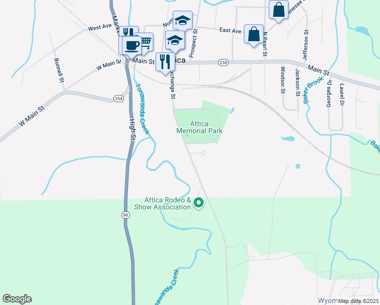 map of restaurants, bars, coffee shops, grocery stores, and more near 196 Exchange Street in Attica