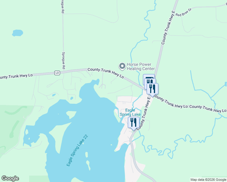 map of restaurants, bars, coffee shops, grocery stores, and more near S102W34670 Lower Clarks Park Road in Eagle