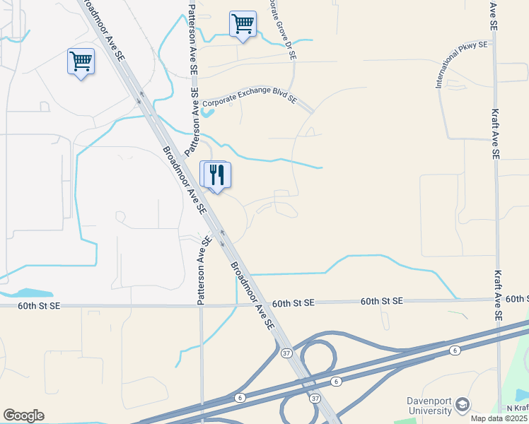 map of restaurants, bars, coffee shops, grocery stores, and more near 5914 Broadmoor Avenue Southeast in Grand Rapids