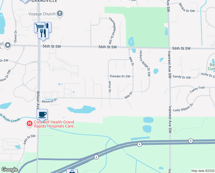 map of restaurants, bars, coffee shops, grocery stores, and more near 5875 Sage River Court Southwest in Wyoming