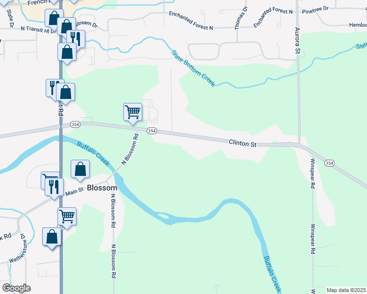 map of restaurants, bars, coffee shops, grocery stores, and more near 5350 Clinton Street in Erie County