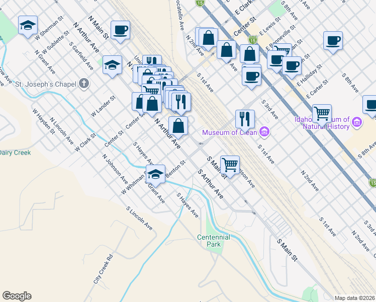 map of restaurants, bars, coffee shops, grocery stores, and more near in Pocatello