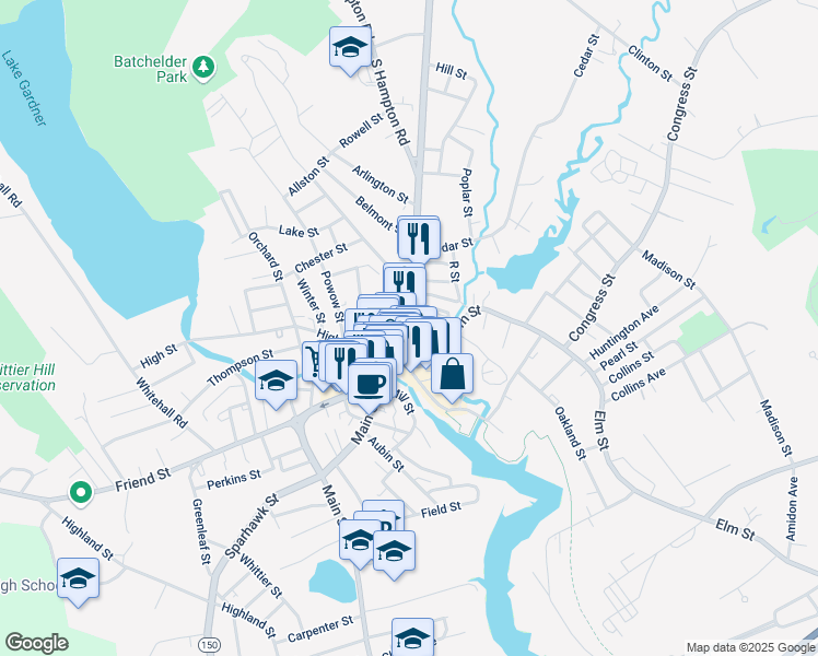map of restaurants, bars, coffee shops, grocery stores, and more near 51 Market Street in Amesbury