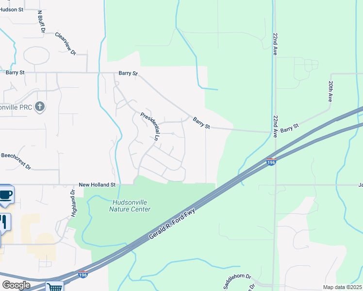 map of restaurants, bars, coffee shops, grocery stores, and more near 4961 Eisenhower Drive in Hudsonville