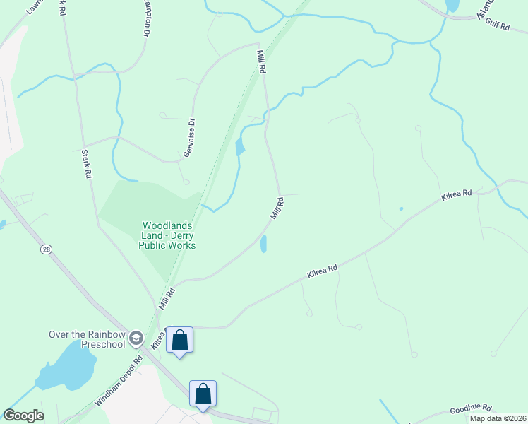 map of restaurants, bars, coffee shops, grocery stores, and more near 51 Mill Road in Derry