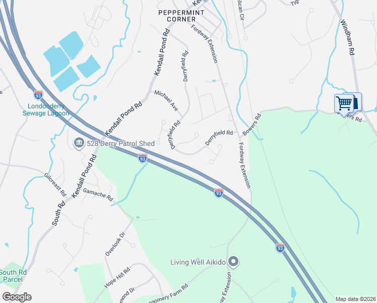 map of restaurants, bars, coffee shops, grocery stores, and more near 7 Lancelot Drive in Derry