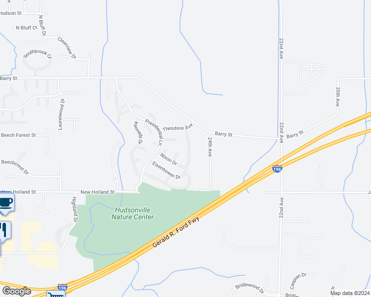 map of restaurants, bars, coffee shops, grocery stores, and more near 4973 Eisenhower Drive in Hudsonville