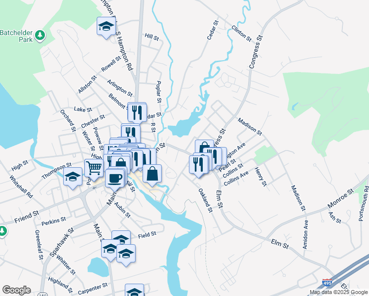 map of restaurants, bars, coffee shops, grocery stores, and more near 12 Spring Street in Amesbury