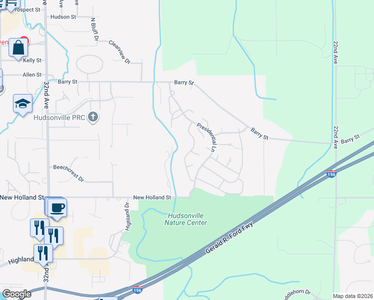 map of restaurants, bars, coffee shops, grocery stores, and more near 4965 Kennedy Drive in Hudsonville