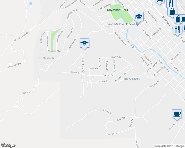 map of restaurants, bars, coffee shops, grocery stores, and more near 380 Canyon Drive in Pocatello