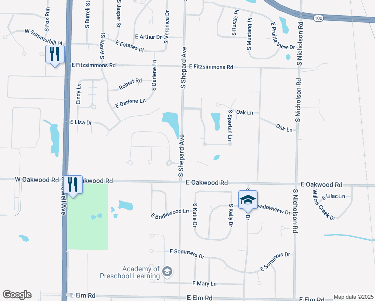 map of restaurants, bars, coffee shops, grocery stores, and more near 10170 South Shepard Avenue in Oak Creek