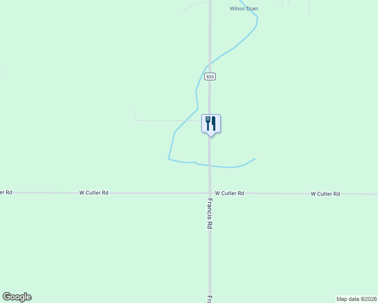map of restaurants, bars, coffee shops, grocery stores, and more near 10880 Francis Road in DeWitt