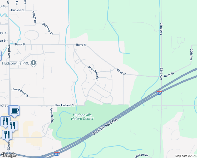 map of restaurants, bars, coffee shops, grocery stores, and more near 2620 Cleveland Court in Hudsonville