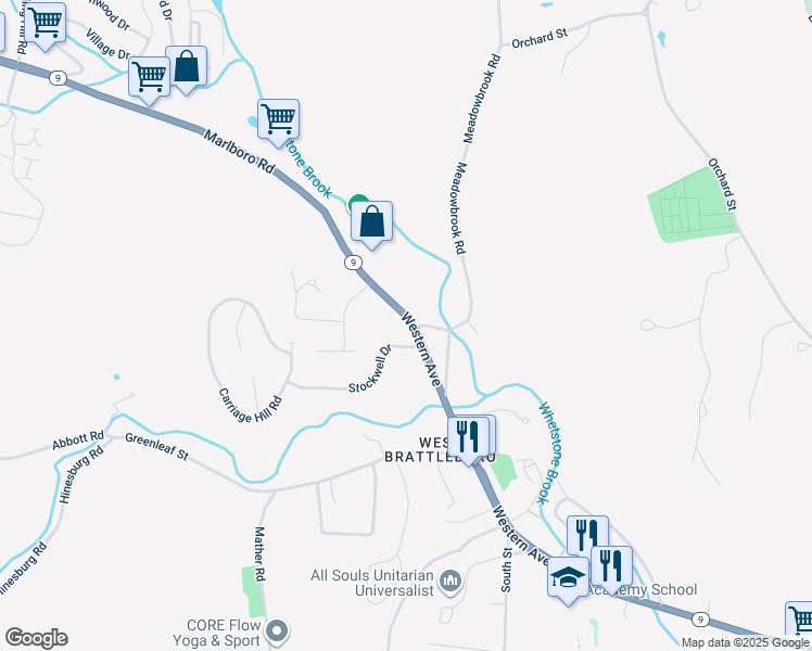 map of restaurants, bars, coffee shops, grocery stores, and more near 1186 Western Ave in Brattleboro
