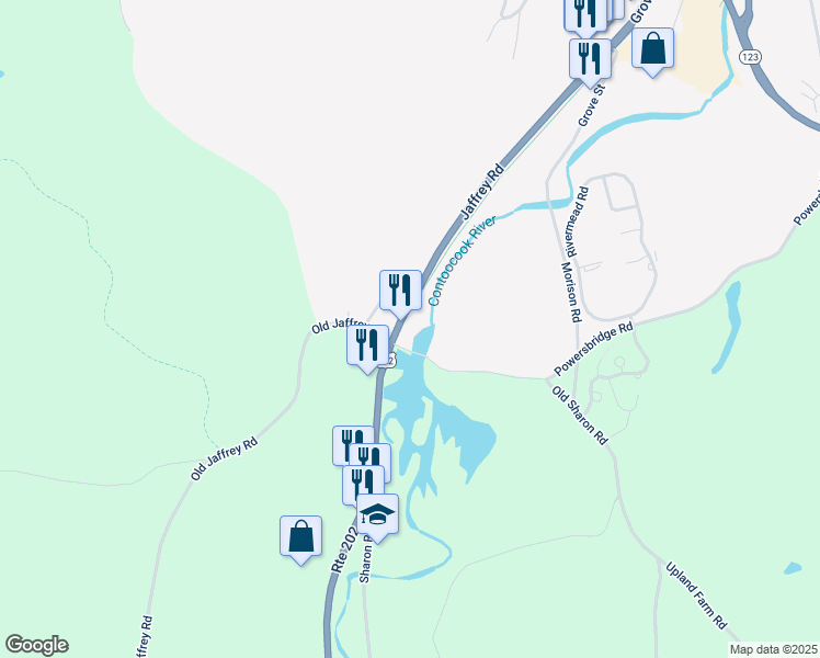map of restaurants, bars, coffee shops, grocery stores, and more near 50 Jaffrey Road in Peterborough