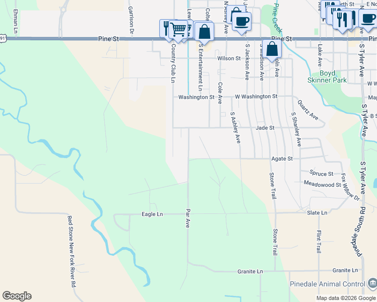 map of restaurants, bars, coffee shops, grocery stores, and more near 418 Par Avenue in Pinedale