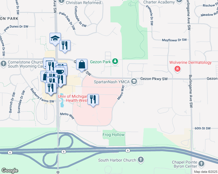 map of restaurants, bars, coffee shops, grocery stores, and more near 2080 Health Drive Southwest in Wyoming