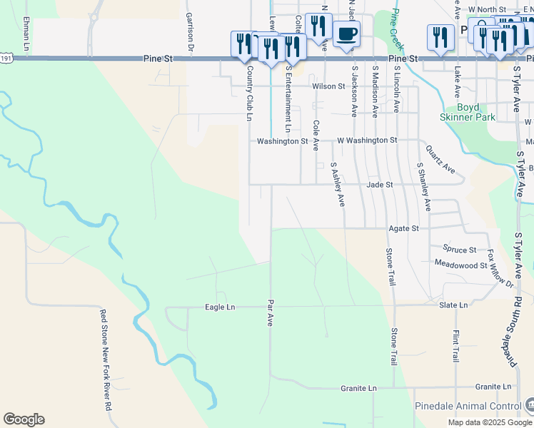 map of restaurants, bars, coffee shops, grocery stores, and more near 418 Par Avenue in Pinedale