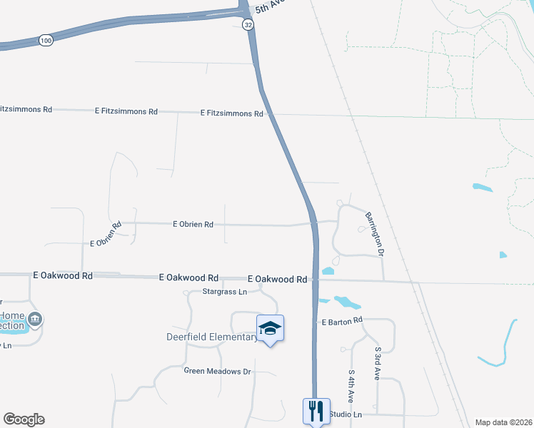map of restaurants, bars, coffee shops, grocery stores, and more near 3908 East Obrien Road in Oak Creek