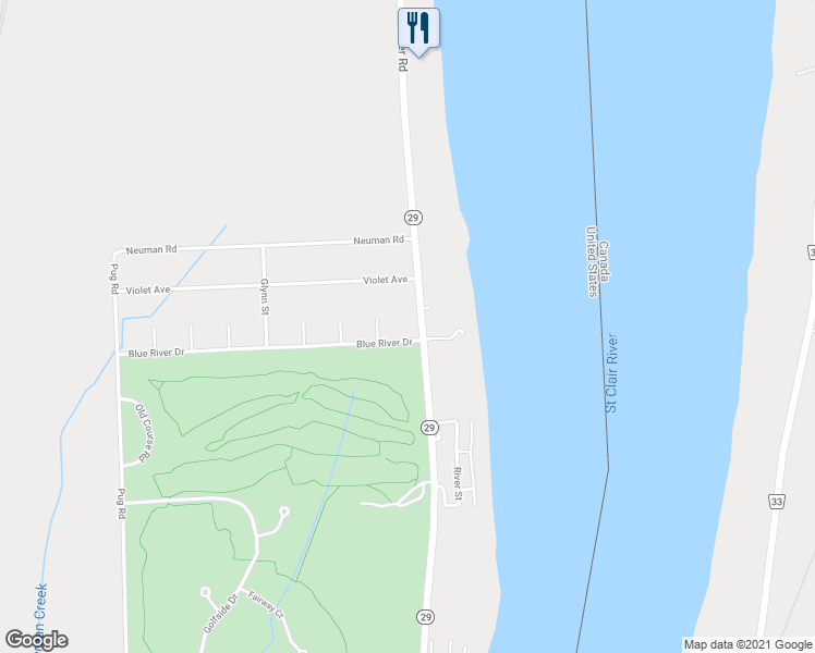 map of restaurants, bars, coffee shops, grocery stores, and more near 1586 River Road in Saint Clair