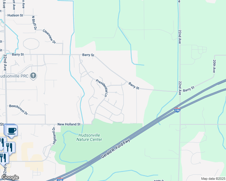 map of restaurants, bars, coffee shops, grocery stores, and more near 2620 Cleveland Court in Hudsonville