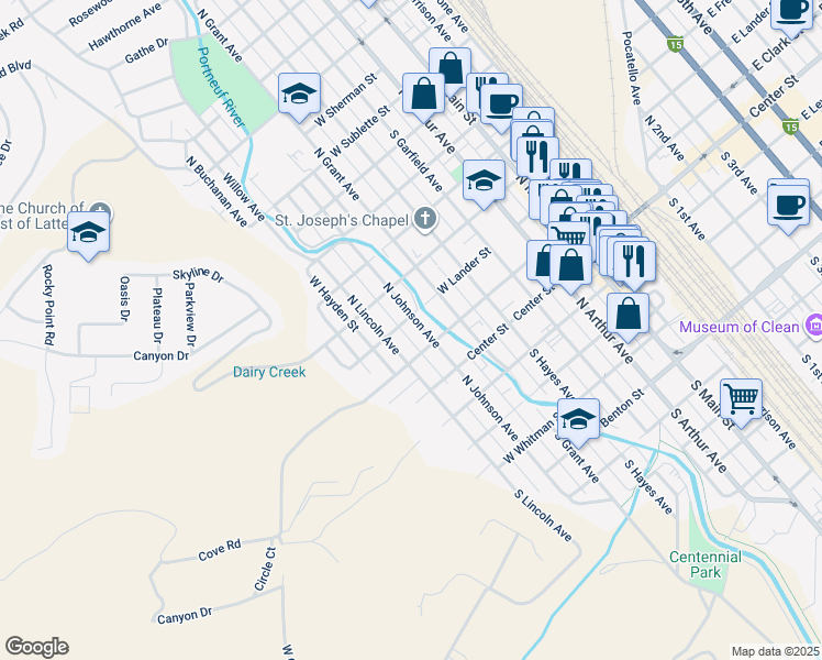 map of restaurants, bars, coffee shops, grocery stores, and more near 238 North Lincoln Avenue in Pocatello