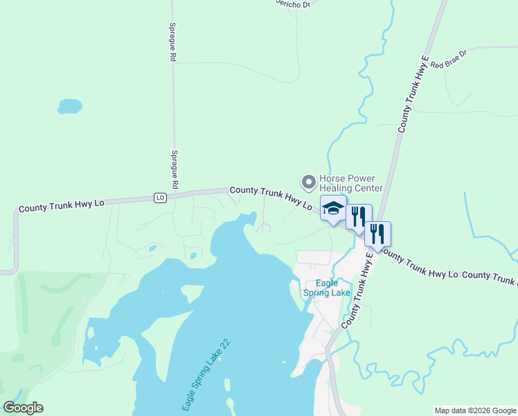 map of restaurants, bars, coffee shops, grocery stores, and more near W347S10159 Upper Clarks Park Road in Eagle