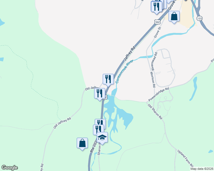 map of restaurants, bars, coffee shops, grocery stores, and more near 50 Jaffrey Road in Peterborough