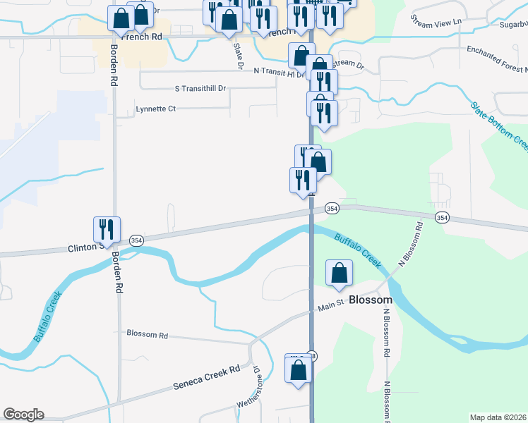 map of restaurants, bars, coffee shops, grocery stores, and more near 4980 Clinton Street in West Seneca