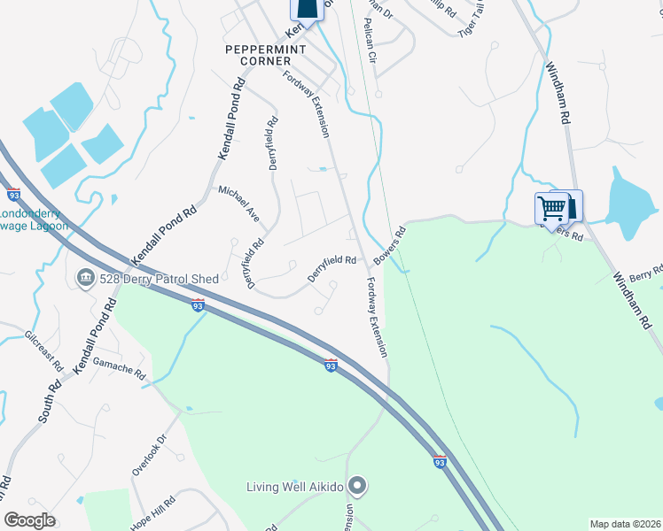 map of restaurants, bars, coffee shops, grocery stores, and more near 41 Little John Court in Derry
