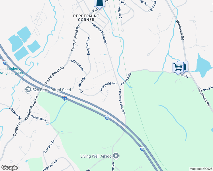 map of restaurants, bars, coffee shops, grocery stores, and more near 41 Little John Court in Derry
