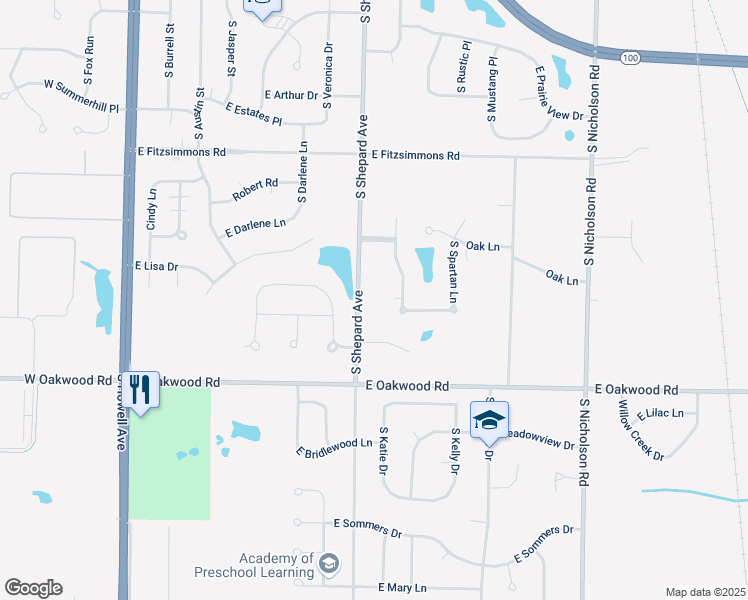 map of restaurants, bars, coffee shops, grocery stores, and more near 10170 South Shepard Avenue in Oak Creek
