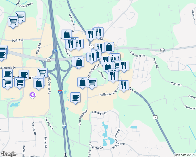 map of restaurants, bars, coffee shops, grocery stores, and more near 7 North Pointe in Saratoga County