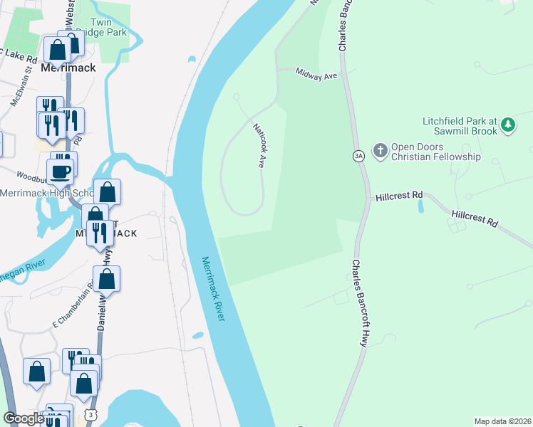 map of restaurants, bars, coffee shops, grocery stores, and more near 63 Naticook Avenue in Litchfield