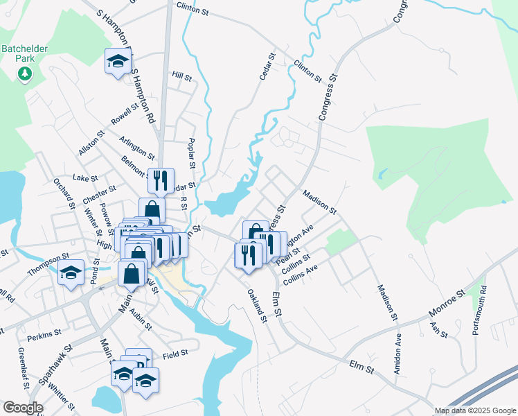 map of restaurants, bars, coffee shops, grocery stores, and more near 8 Albion Street in Amesbury