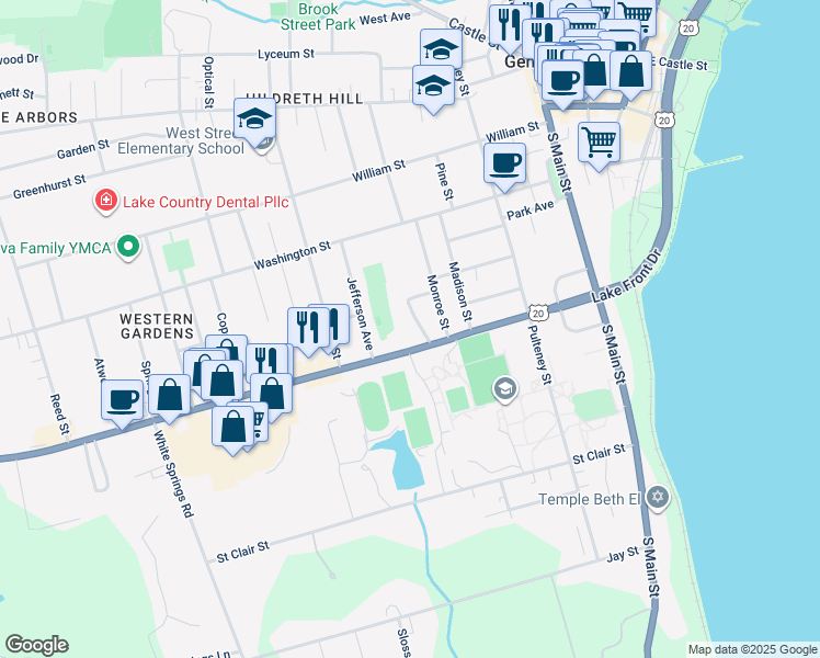 map of restaurants, bars, coffee shops, grocery stores, and more near 24 Delancey Drive in Geneva
