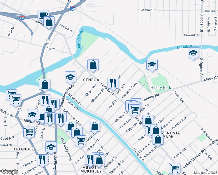 map of restaurants, bars, coffee shops, grocery stores, and more near 19 Sage Avenue in Buffalo