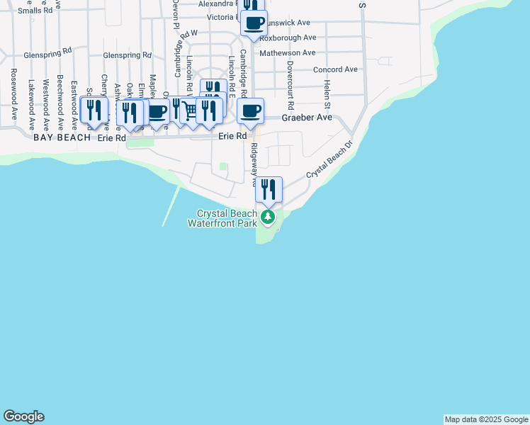 map of restaurants, bars, coffee shops, grocery stores, and more near 3882 Terrace Lane in Fort Erie