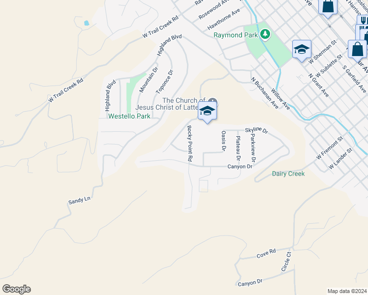 map of restaurants, bars, coffee shops, grocery stores, and more near 998 Camas Lane in Pocatello