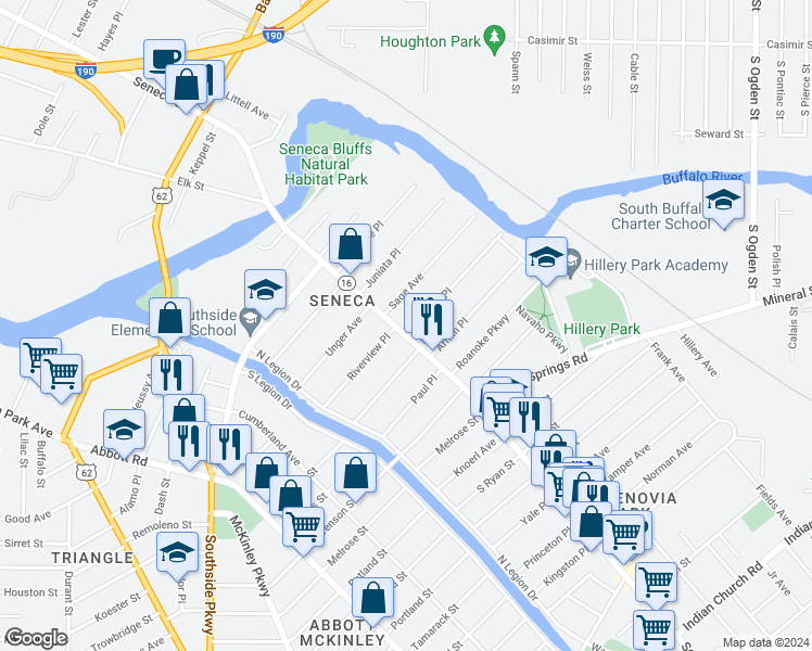 map of restaurants, bars, coffee shops, grocery stores, and more near 19 Sage Avenue in Buffalo