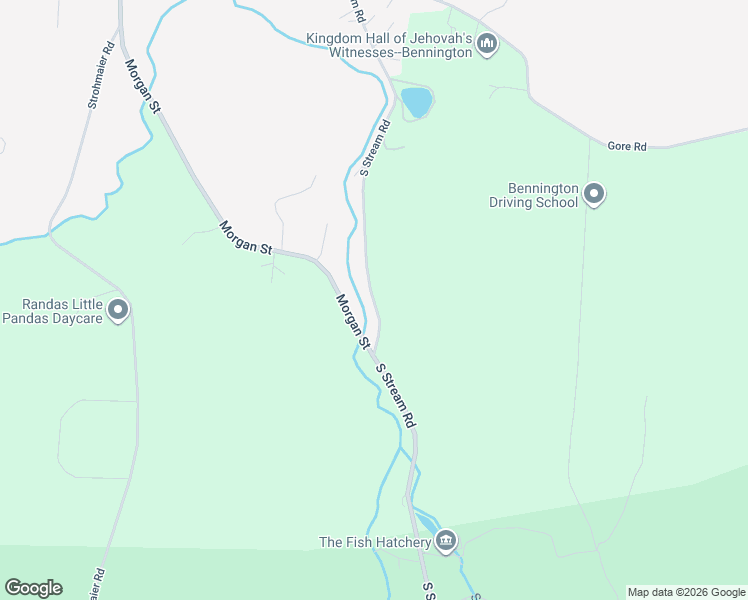 map of restaurants, bars, coffee shops, grocery stores, and more near South Stream Road in Bennington
