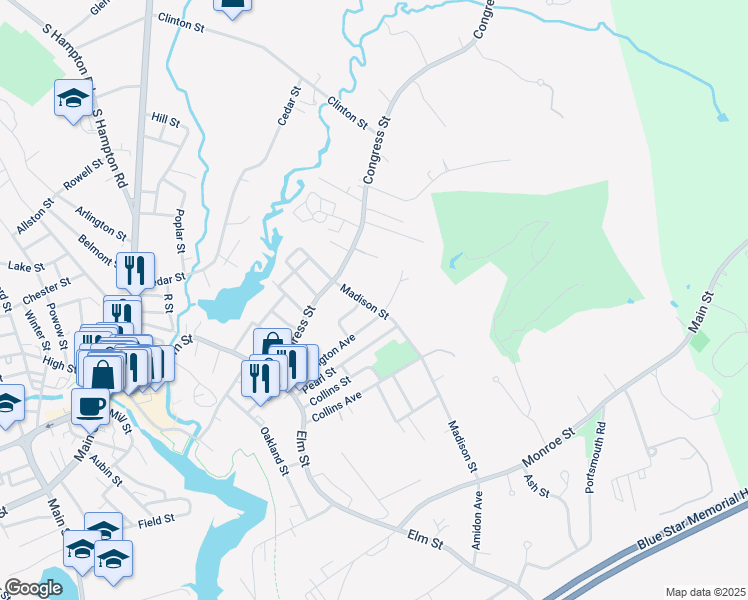 map of restaurants, bars, coffee shops, grocery stores, and more near 23 Providence Street in Amesbury