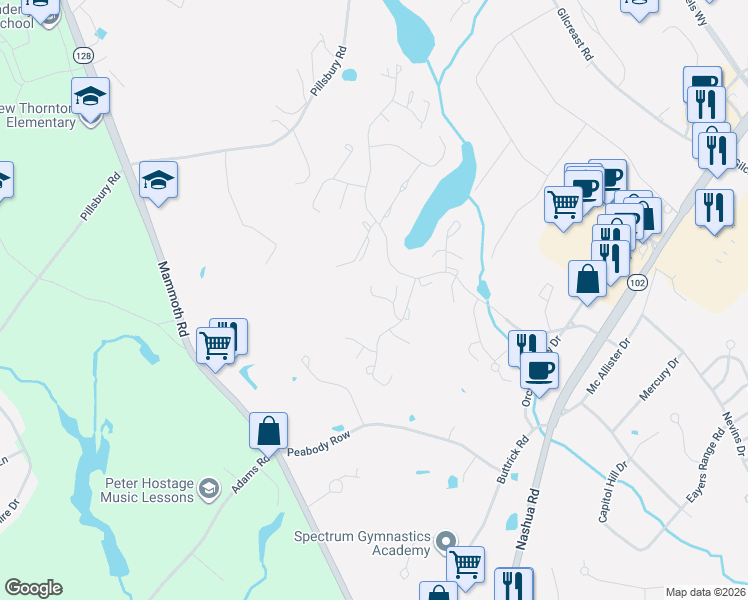map of restaurants, bars, coffee shops, grocery stores, and more near 86 Winterwood Drive in Londonderry