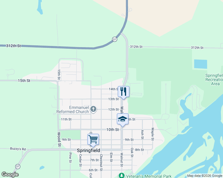 map of restaurants, bars, coffee shops, grocery stores, and more near 700 14th Street in Springfield