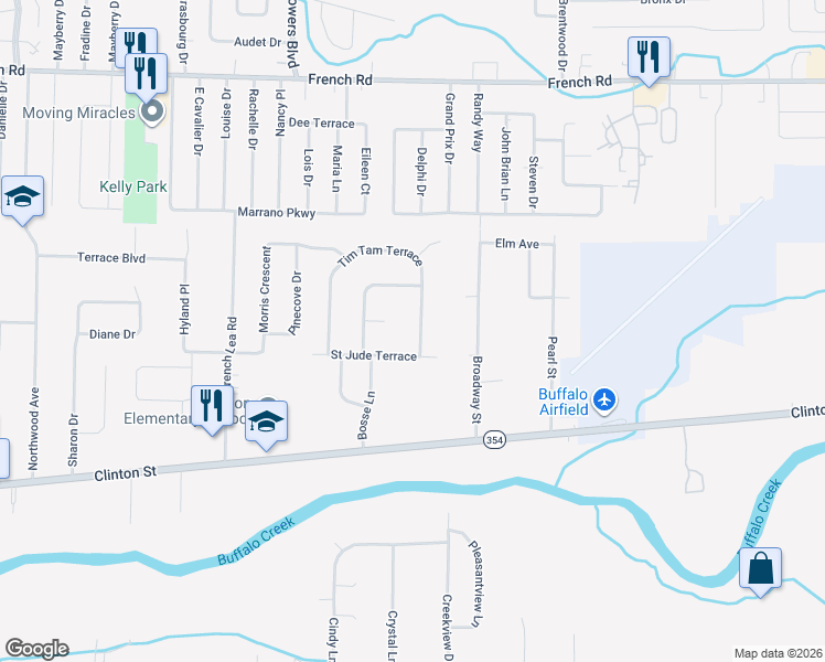 map of restaurants, bars, coffee shops, grocery stores, and more near 244 Tim Tam Terrace in Buffalo