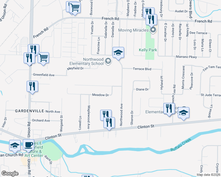 map of restaurants, bars, coffee shops, grocery stores, and more near 372 Forest Drive in Buffalo