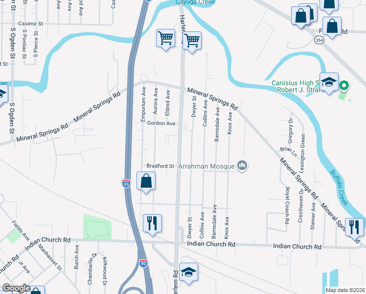 map of restaurants, bars, coffee shops, grocery stores, and more near 661 Harlem Road in Buffalo