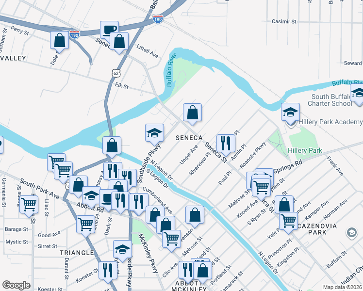 map of restaurants, bars, coffee shops, grocery stores, and more near in Buffalo